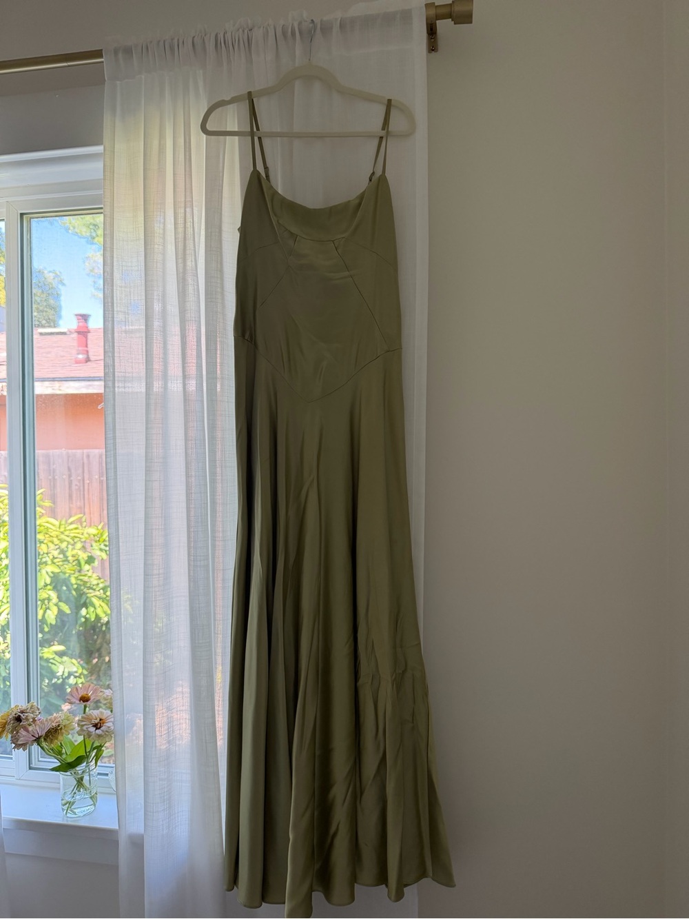 Anthropologie Olive Satin Slip Maxi Dress - Picture 4 of 7